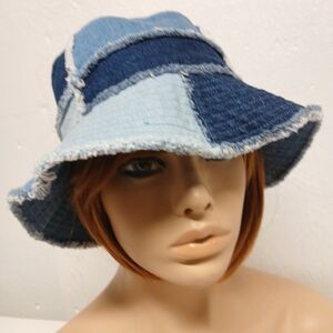 Zara Women's Blue 100% Cotton Chambray Patchwork Denim Bucket Hat OSFM One Size